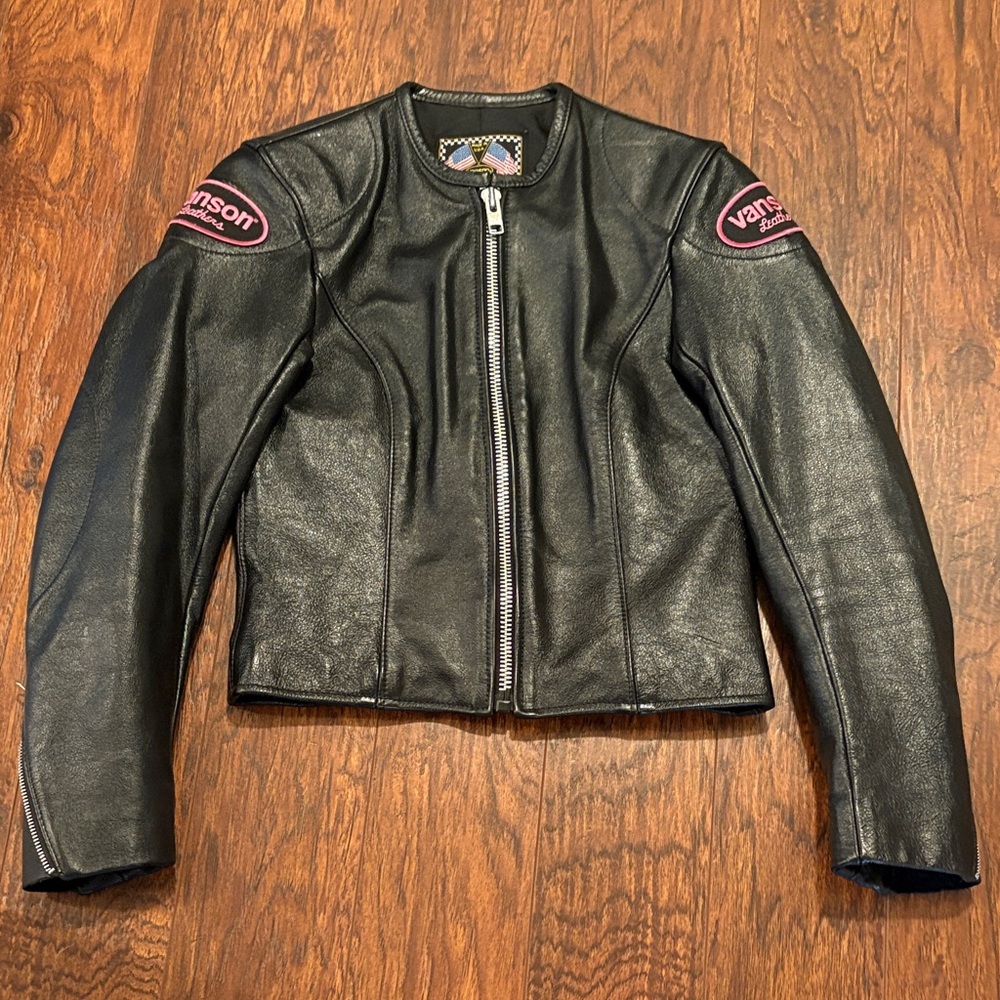 Vanson Black Leather Women's Zip-Front Moto Jacket